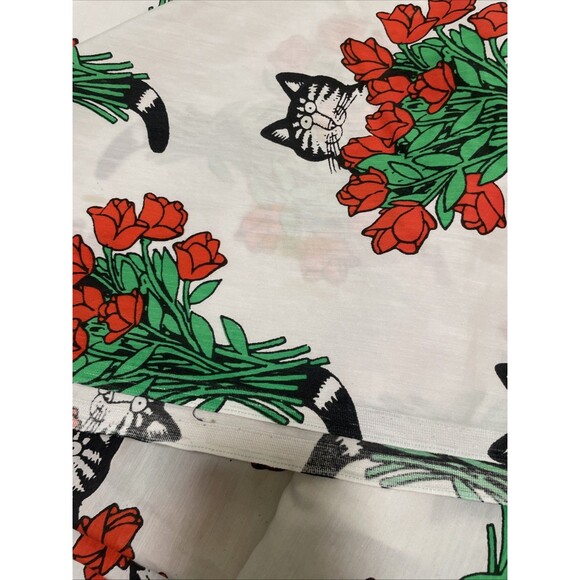 1 Vintage Burlington B KLIBAN CAT Red Roses Bouquet Twin Flat Sheet USA Vibrant - Picture 4 of 9